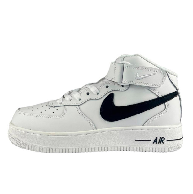 Nike Air Force 1 High White Black Logo Winter С МЕХОМ