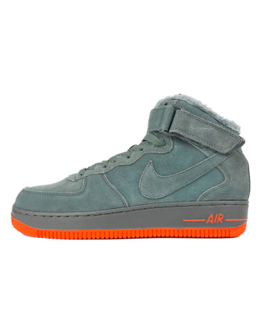 Nike Air Force 1 High Grey Red Suede Winter With FUR