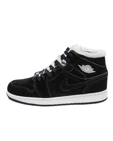 Jordan 1 Retro Mid Black White Winter With FUR