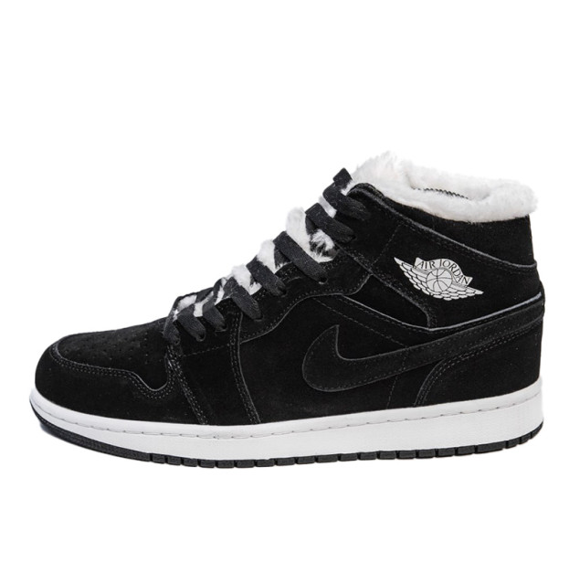Jordan 1 Retro Mid Black White Winter With FUR